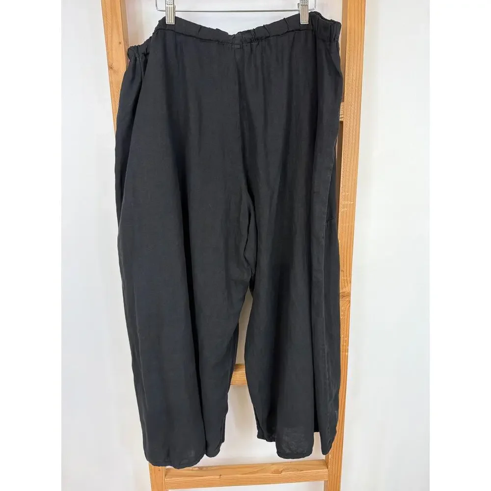 Cynthia Asbury Black Linen Elastic Waist Wide Leg Crop Pants Made in USA - Picture 4 of 7